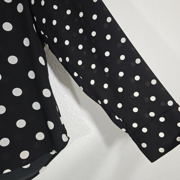 Express Portofino Shirt Blouse Women Small Polka Dot Black Button Down Sheer - Picture 5 of 8